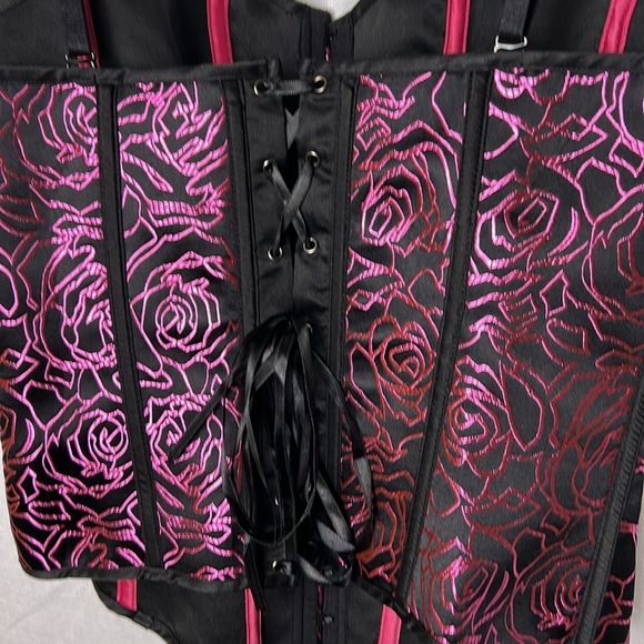 Corset,bustier,boudoir, pink & black,lace up,hook & eye, sexy,PTP 15” ,so 30-34 - Picture 6 of 14